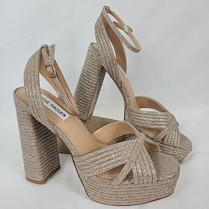 NEW Steve Madden Women's Laurel Gold Glitter Slingback Sandals Shoes Sz 9.5 NIB